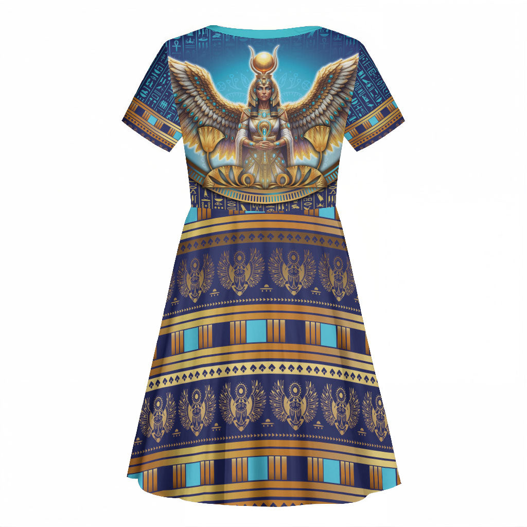 Egyptian Goddess Isis Kid Short Sleeve Dress Ancient Mythology Winged Queen