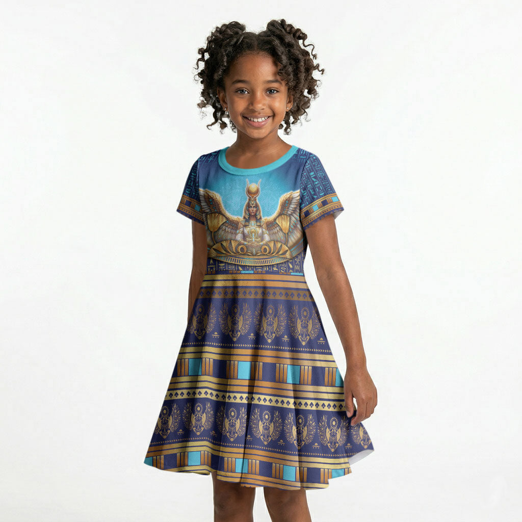 Egyptian Goddess Isis Kid Short Sleeve Dress Ancient Mythology Winged Queen