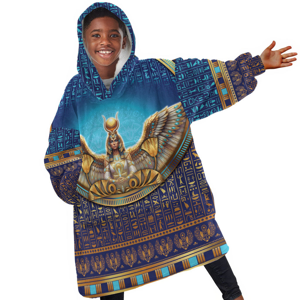 Egyptian Goddess Isis Kid Wearable Blanket Hoodie Ancient Mythology Winged Queen