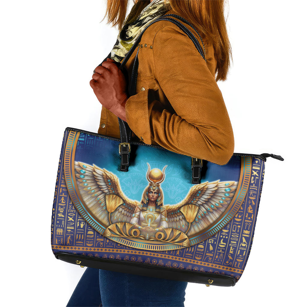 Egyptian Goddess Isis Leather Tote Bag Ancient Mythology Winged Queen