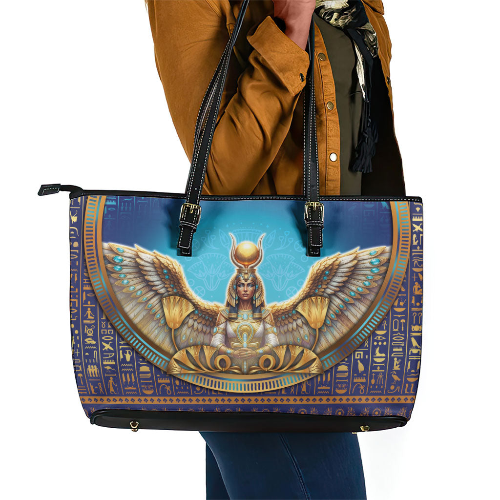 Egyptian Goddess Isis Leather Tote Bag Ancient Mythology Winged Queen