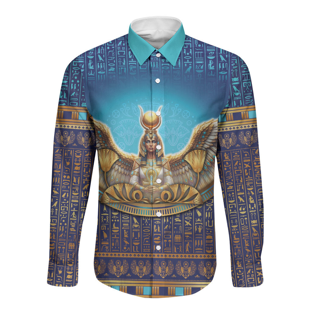 Egyptian Goddess Isis Long Sleeve Button Shirt Ancient Mythology Winged Queen