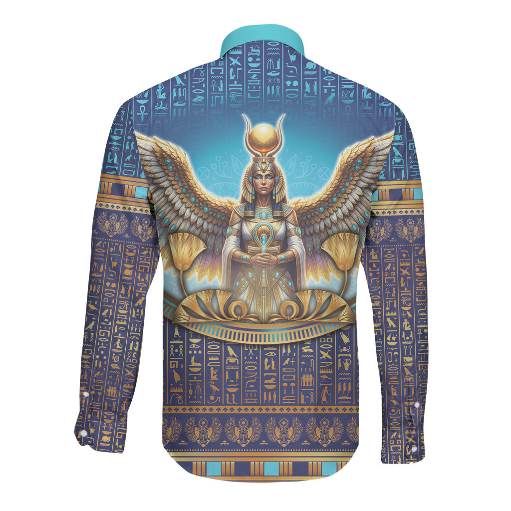 Egyptian Goddess Isis Long Sleeve Button Shirt Ancient Mythology Winged Queen