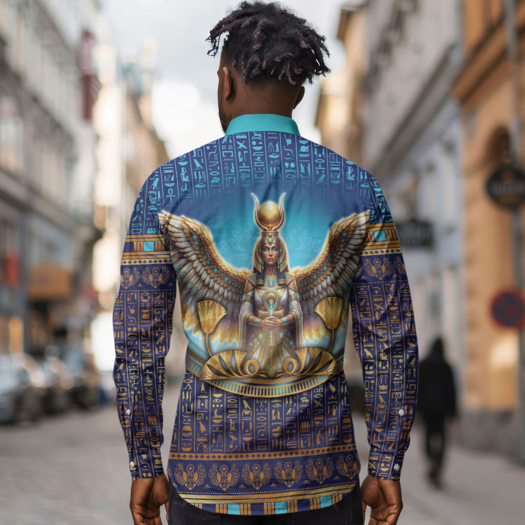 Egyptian Goddess Isis Long Sleeve Button Shirt Ancient Mythology Winged Queen