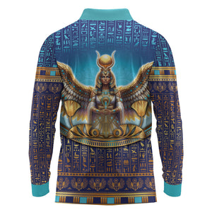 Egyptian Goddess Isis Long Sleeve Polo Shirt Ancient Mythology Winged Queen