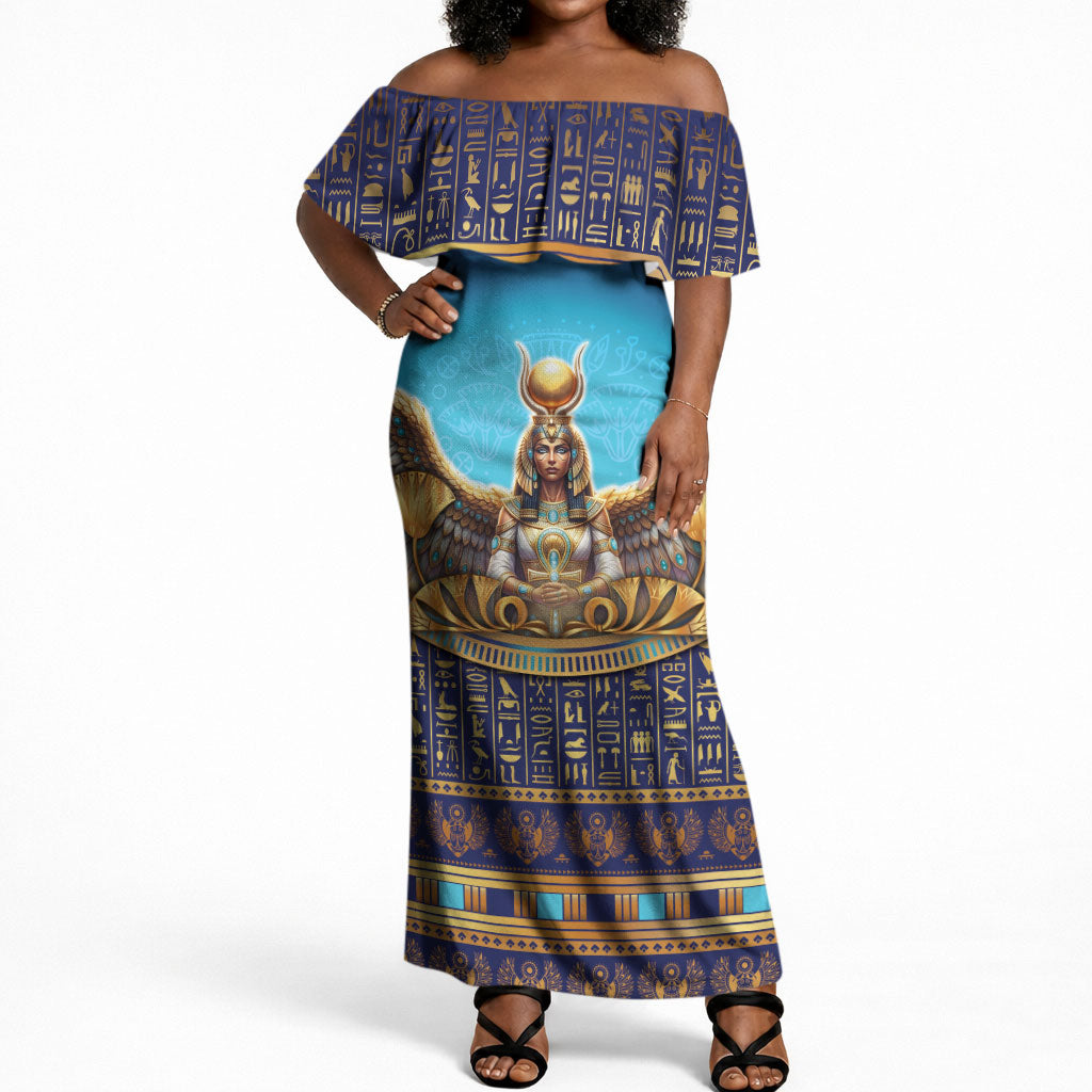 Egyptian Goddess Isis Off Shoulder Maxi Dress Ancient Mythology Winged Queen