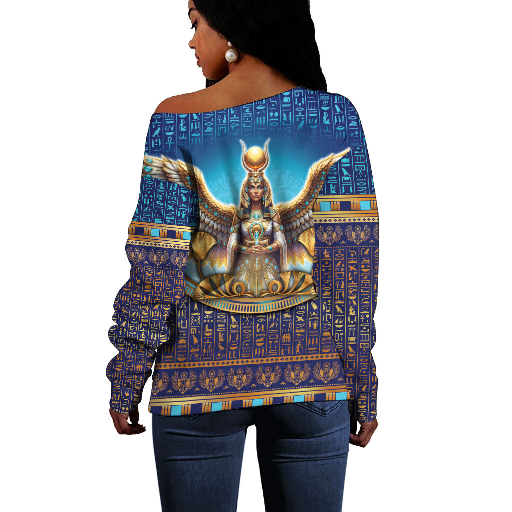 Egyptian Goddess Isis Off Shoulder Sweater Ancient Mythology Winged Queen