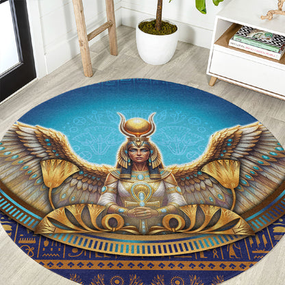 Egyptian Goddess Isis Round Carpet Ancient Mythology Winged Queen