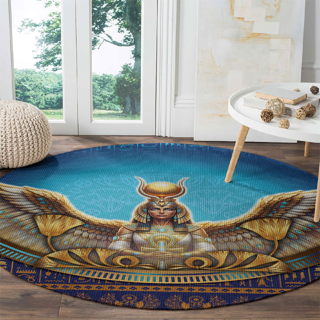 Egyptian Goddess Isis Round Carpet Ancient Mythology Winged Queen