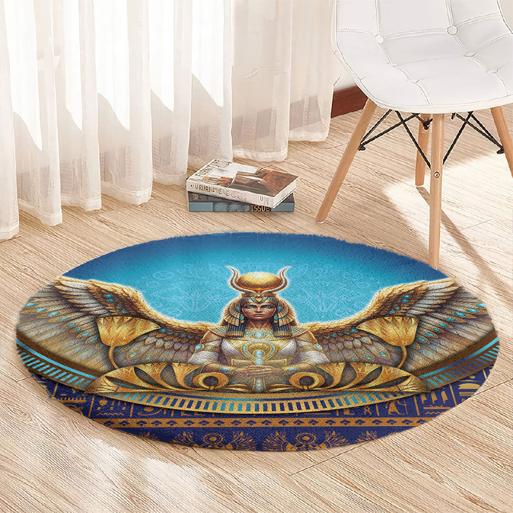 Egyptian Goddess Isis Round Carpet Ancient Mythology Winged Queen