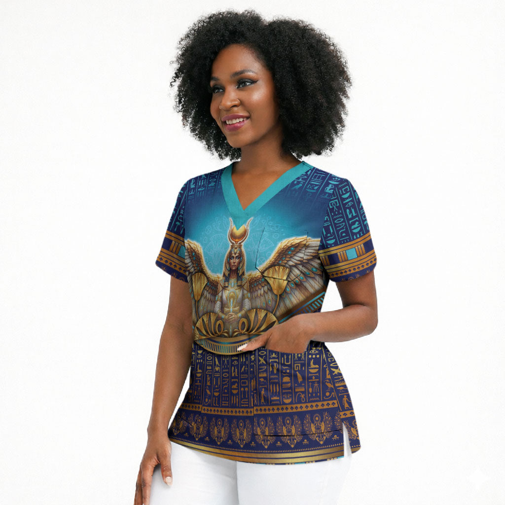 Egyptian Goddess Isis Scrub Top Ancient Mythology Winged Queen