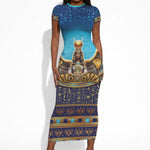 Egyptian Goddess Isis Short Sleeve Bodycon Dress Ancient Mythology Winged Queen