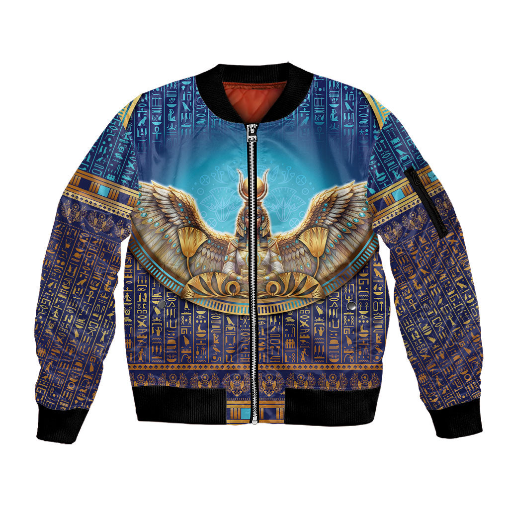 Egyptian Goddess Isis Sleeve Zip Bomber Jacket Ancient Mythology Winged Queen