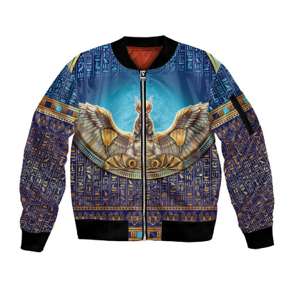 Egyptian Goddess Isis Sleeve Zip Bomber Jacket Ancient Mythology Winged Queen