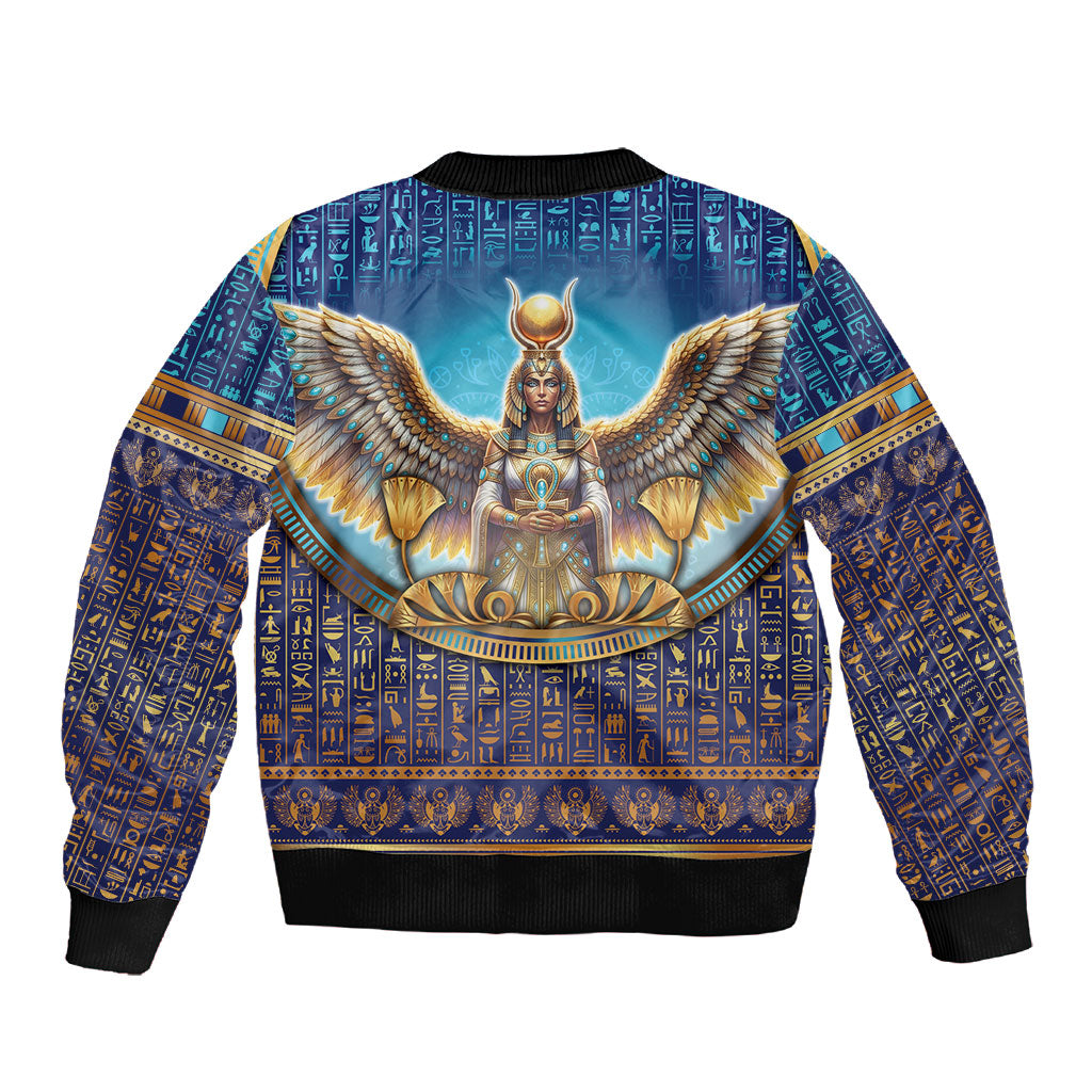 Egyptian Goddess Isis Sleeve Zip Bomber Jacket Ancient Mythology Winged Queen