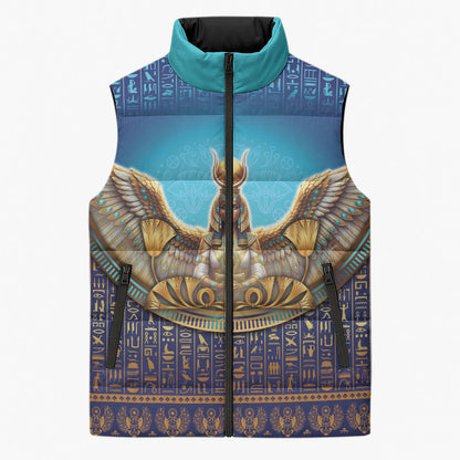 Egyptian Goddess Isis Sleeveless Puffer Jacket Ancient Mythology Winged Queen