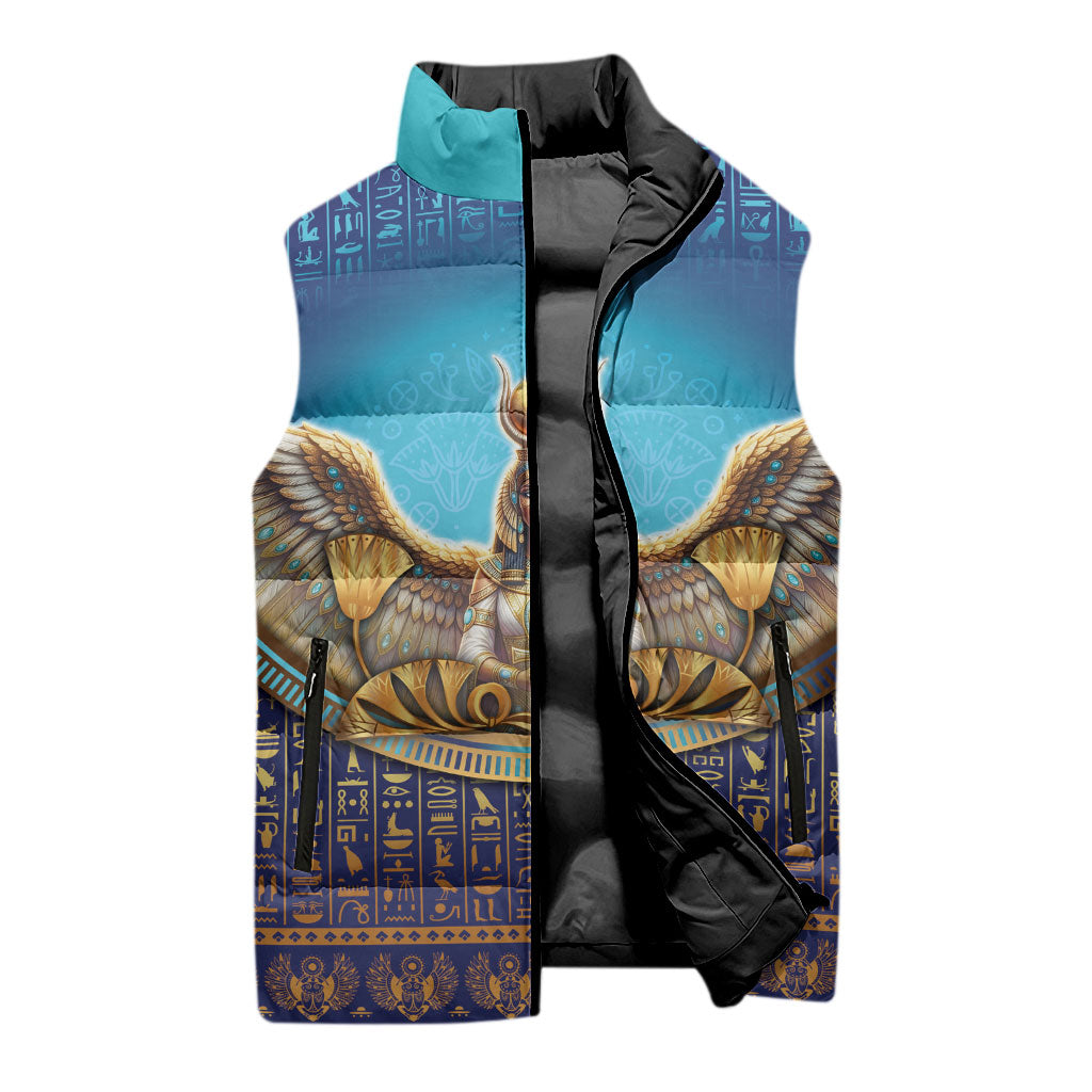 Egyptian Goddess Isis Sleeveless Puffer Jacket Ancient Mythology Winged Queen