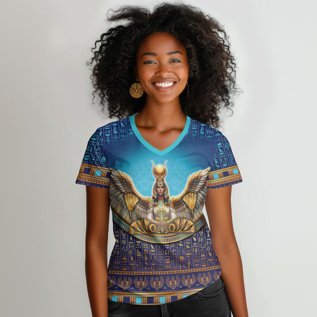 Egyptian Goddess Isis Women V-Neck T-Shirt Ancient Mythology Winged Queen