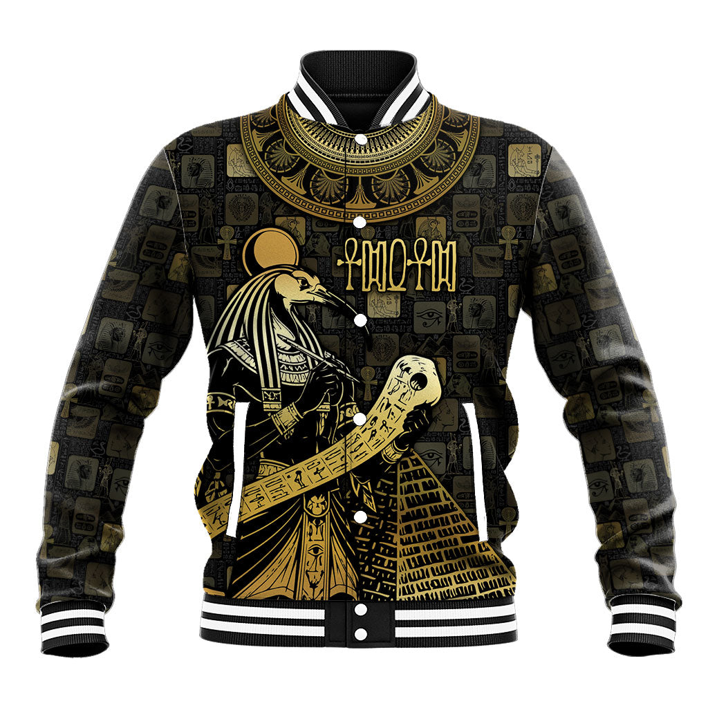 Egyptian God Thoth Baseball Jacket Ancient Mythology Ibis Wisdom Hieroglyphic