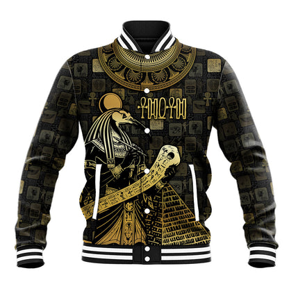 Egyptian God Thoth Baseball Jacket Ancient Mythology Ibis Wisdom Hieroglyphic