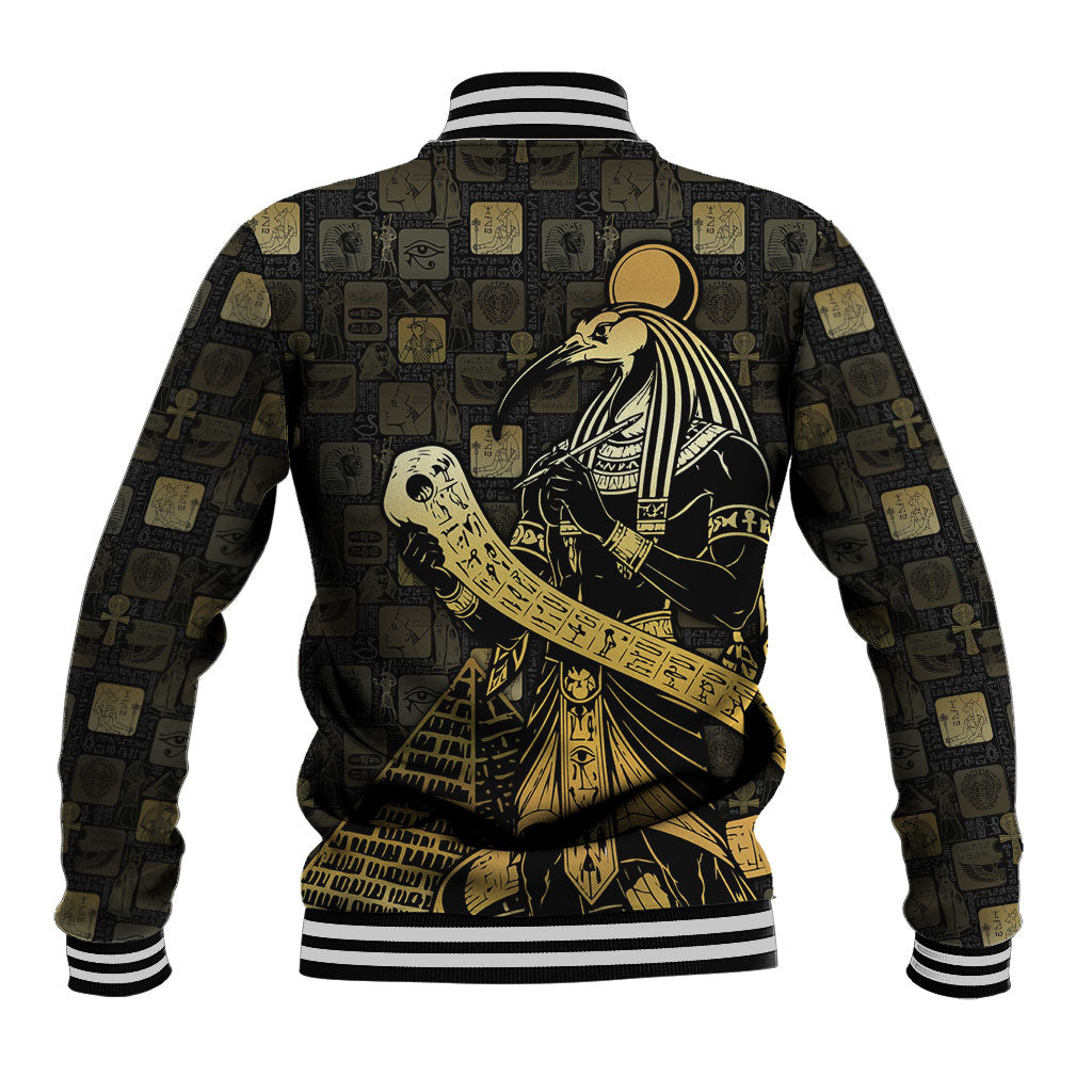 Egyptian God Thoth Baseball Jacket Ancient Mythology Ibis Wisdom Hieroglyphic