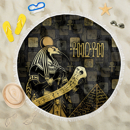 Egyptian God Thoth Beach Blanket Ancient Mythology Ibis Wisdom Hieroglyphic