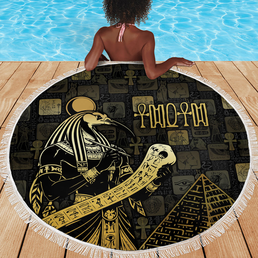 Egyptian God Thoth Beach Blanket Ancient Mythology Ibis Wisdom Hieroglyphic