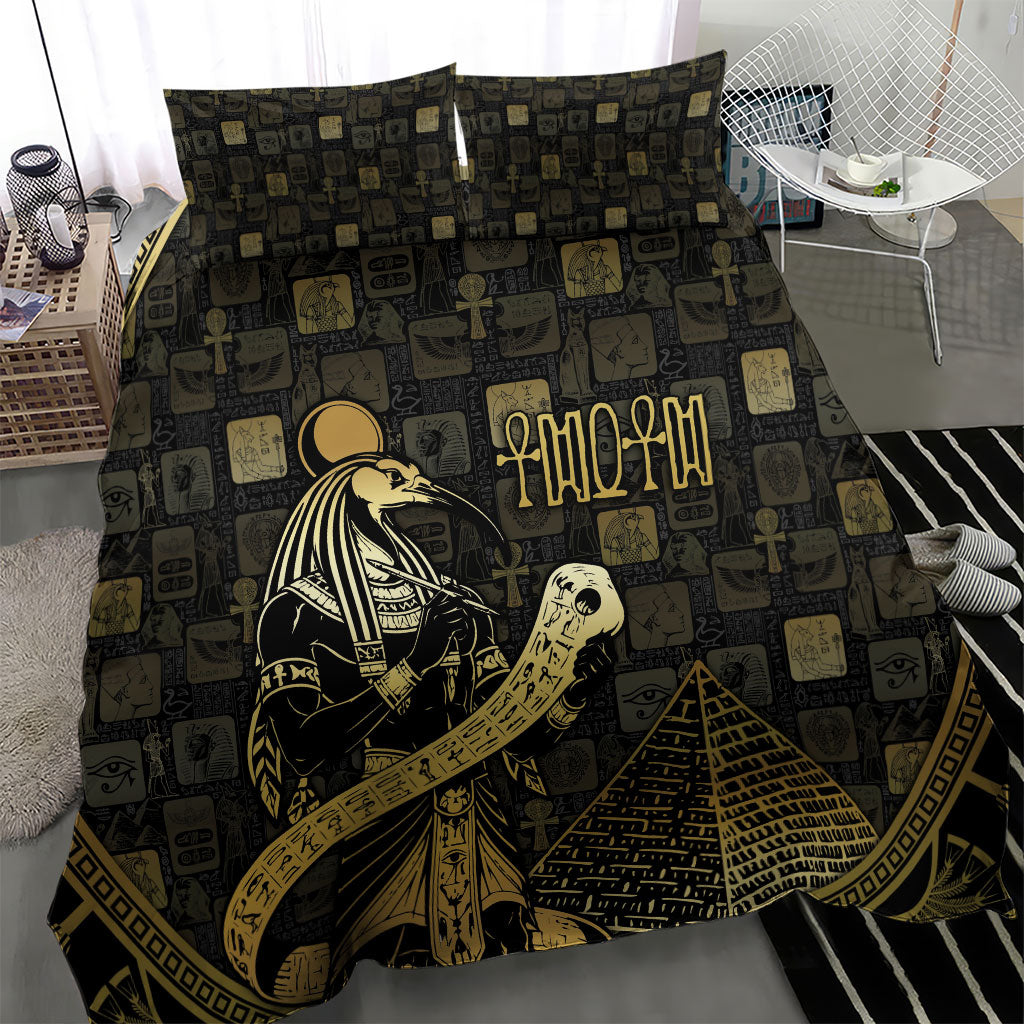 Egyptian God Thoth Bedding Set Ancient Mythology Ibis Wisdom Hieroglyphic