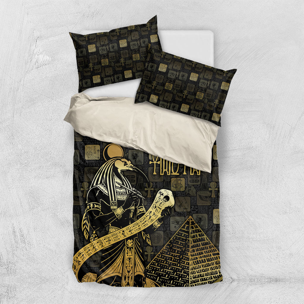 Egyptian God Thoth Bedding Set Ancient Mythology Ibis Wisdom Hieroglyphic