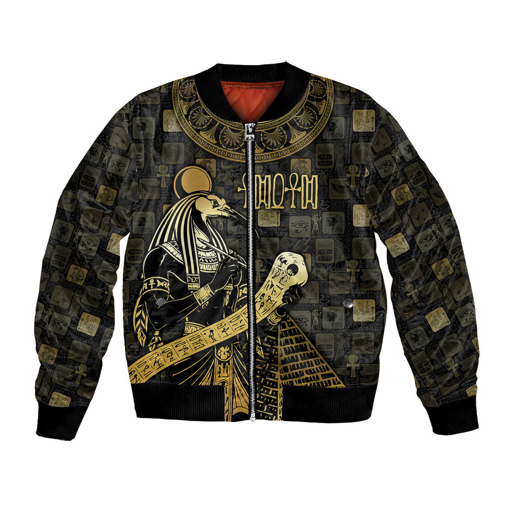 Egyptian God Thoth Bomber Jacket Ancient Mythology Ibis Wisdom Hieroglyphic