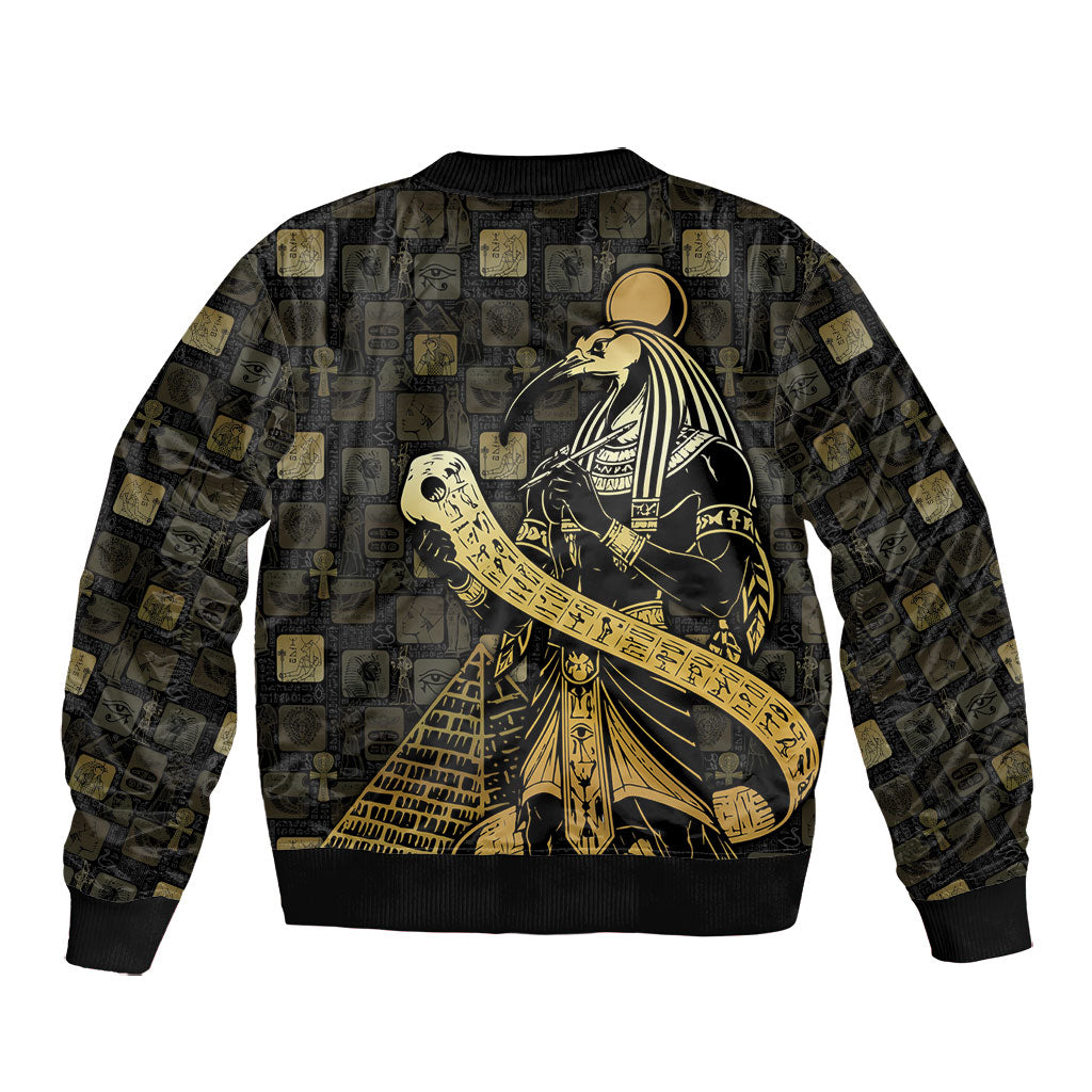 Egyptian God Thoth Bomber Jacket Ancient Mythology Ibis Wisdom Hieroglyphic
