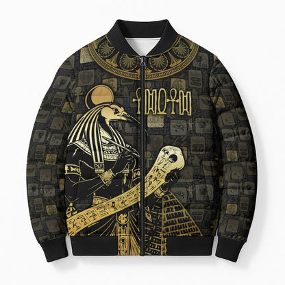 Egyptian God Thoth Bomber Puffer Jacket Ancient Mythology Ibis Wisdom Hieroglyphic
