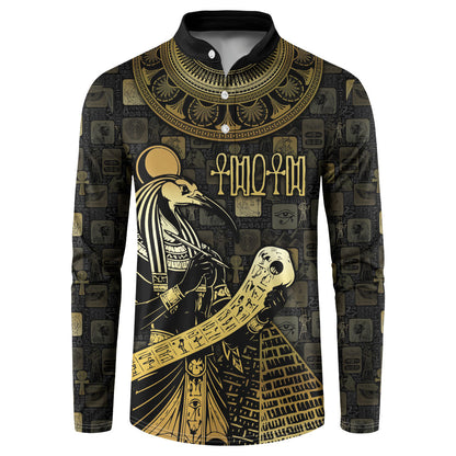 Egyptian God Thoth Button Sweatshirt Ancient Mythology Ibis Wisdom Hieroglyphic