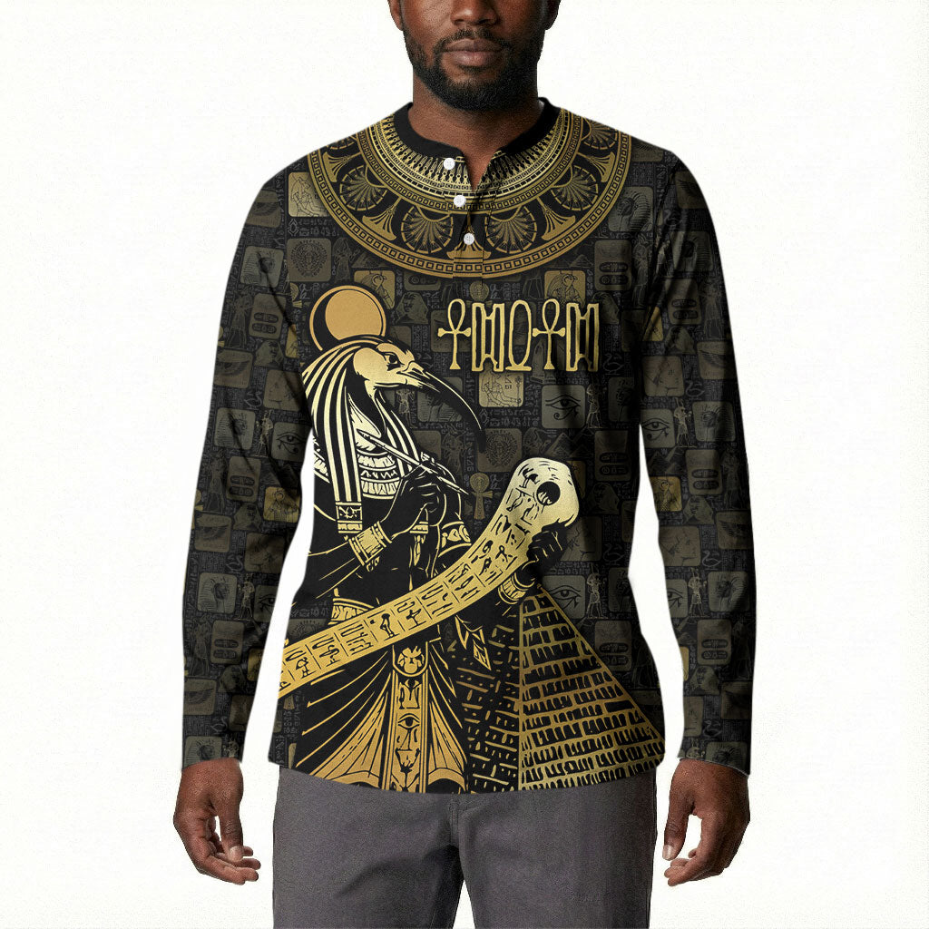 Egyptian God Thoth Button Sweatshirt Ancient Mythology Ibis Wisdom Hieroglyphic