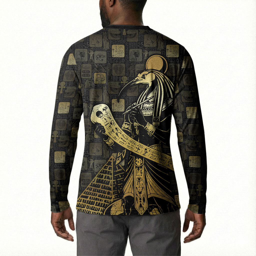 Egyptian God Thoth Button Sweatshirt Ancient Mythology Ibis Wisdom Hieroglyphic