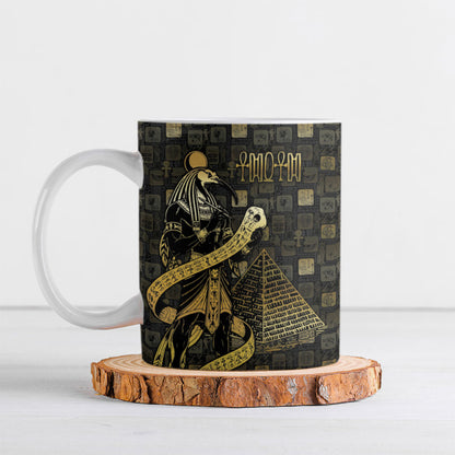 Egyptian God Thoth Ceramic Mug Ancient Mythology Ibis Wisdom Hieroglyphic