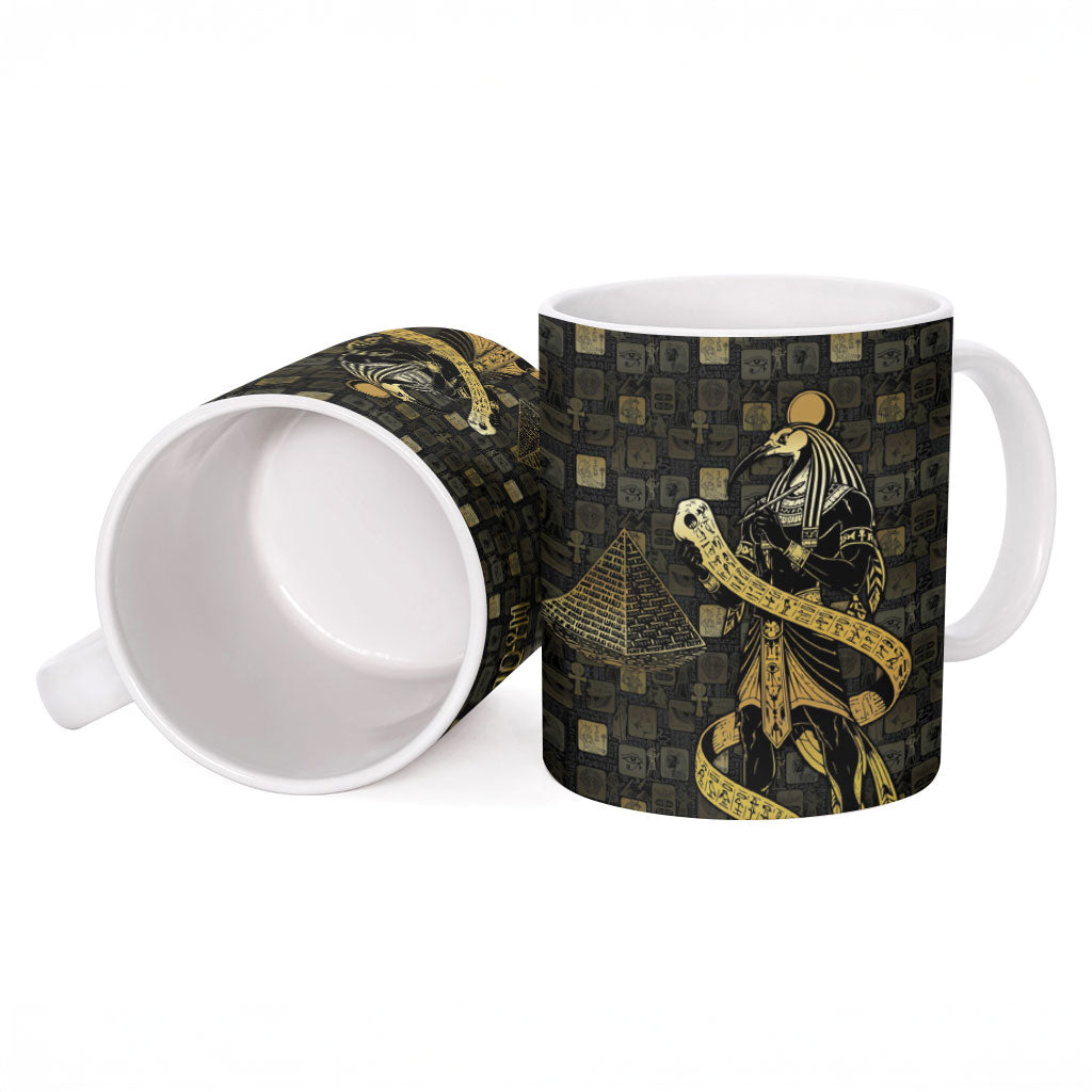 Egyptian God Thoth Ceramic Mug Ancient Mythology Ibis Wisdom Hieroglyphic