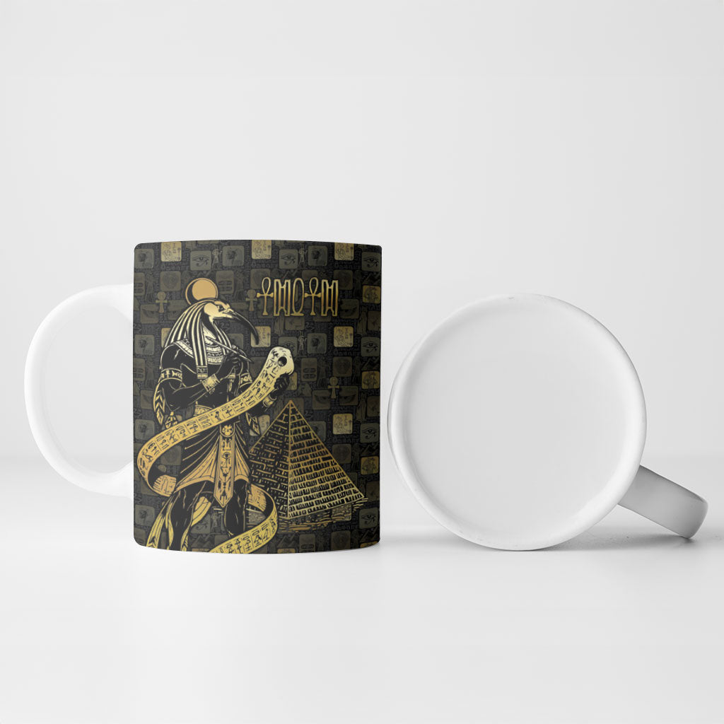 Egyptian God Thoth Ceramic Mug Ancient Mythology Ibis Wisdom Hieroglyphic