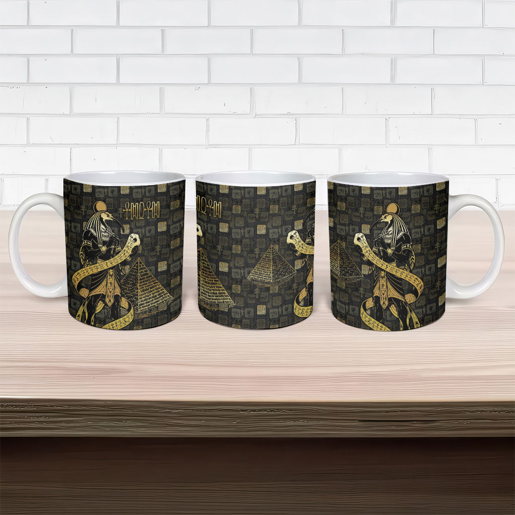 Egyptian God Thoth Ceramic Mug Ancient Mythology Ibis Wisdom Hieroglyphic