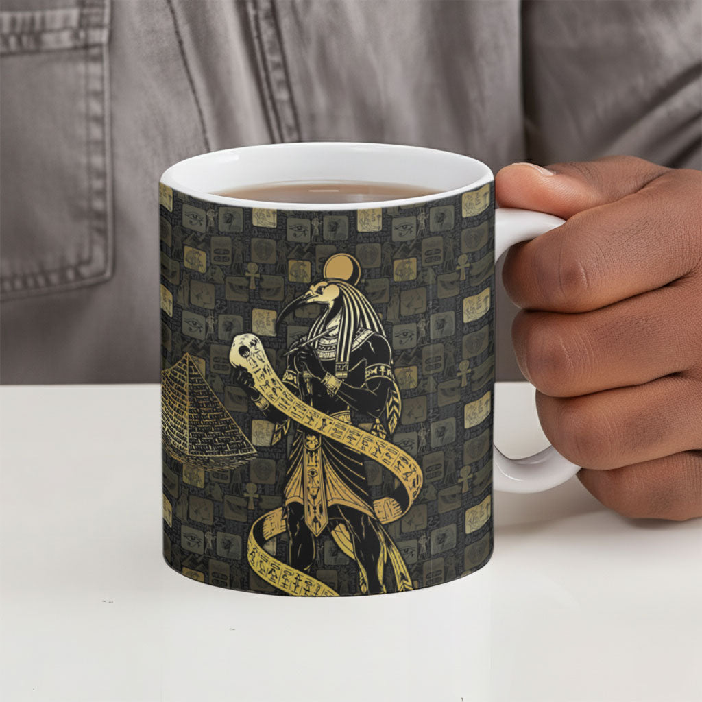 Egyptian God Thoth Ceramic Mug Ancient Mythology Ibis Wisdom Hieroglyphic