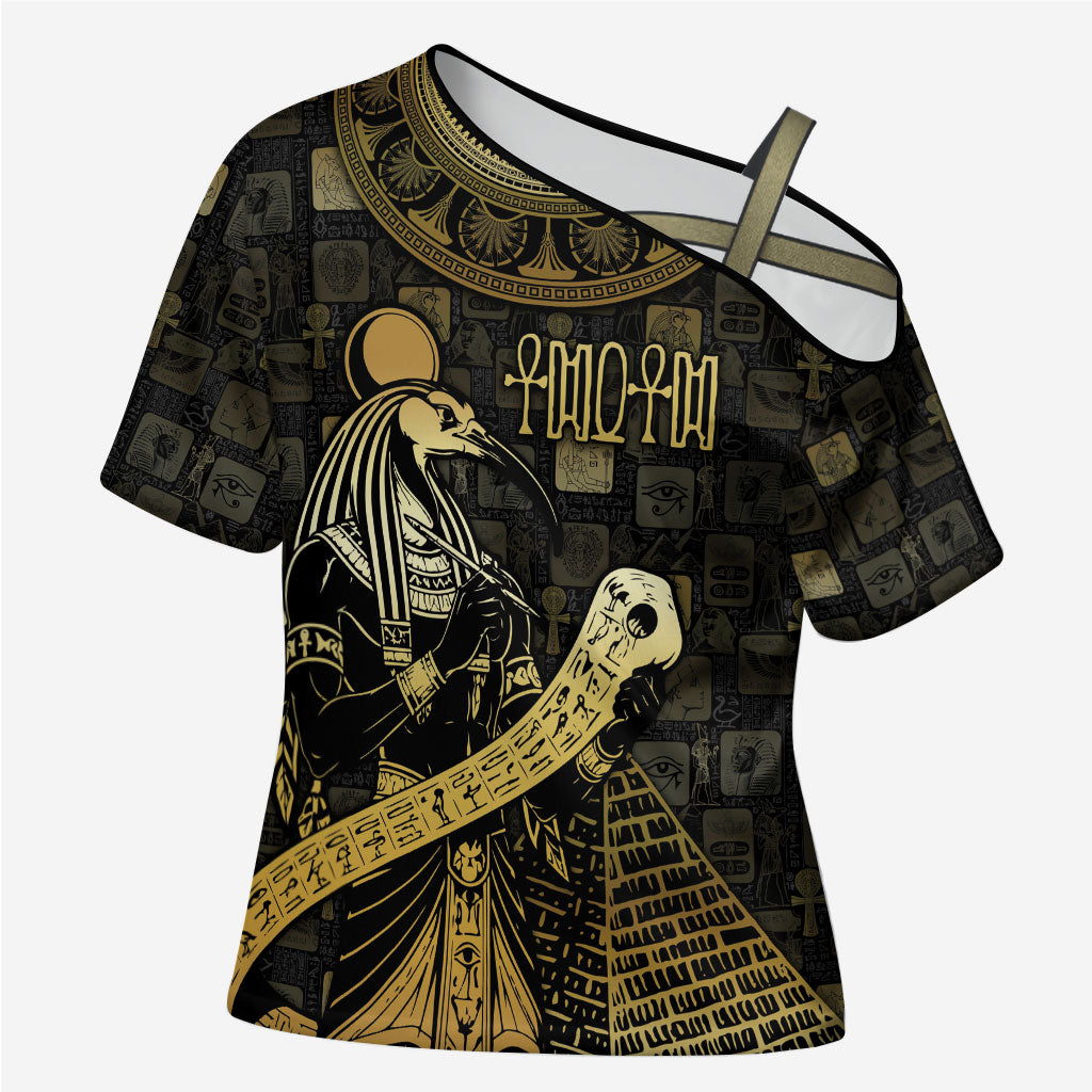 Egyptian God Thoth Cross Shoulder Shirt Ancient Mythology Ibis Wisdom Hieroglyphic