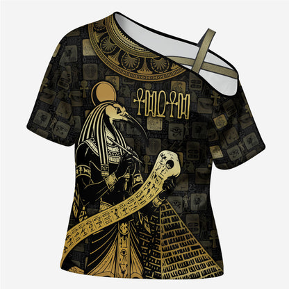 Egyptian God Thoth Cross Shoulder Shirt Ancient Mythology Ibis Wisdom Hieroglyphic