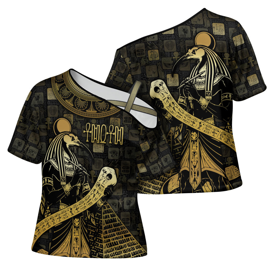 Egyptian God Thoth Cross Shoulder Shirt Ancient Mythology Ibis Wisdom Hieroglyphic