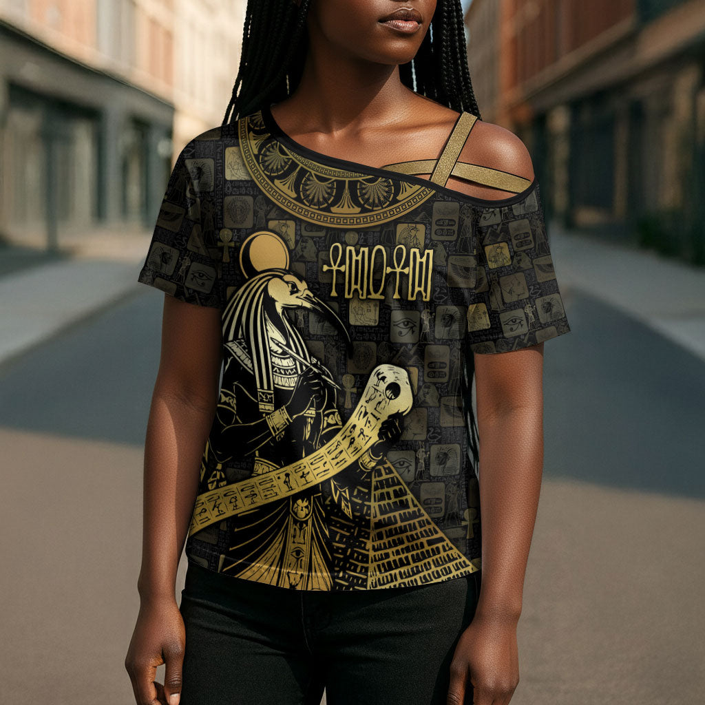 Egyptian God Thoth Cross Shoulder Shirt Ancient Mythology Ibis Wisdom Hieroglyphic