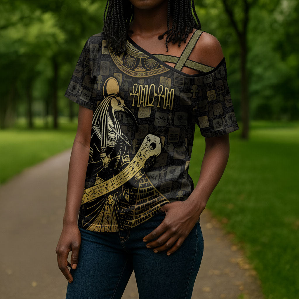 Egyptian God Thoth Cross Shoulder Shirt Ancient Mythology Ibis Wisdom Hieroglyphic