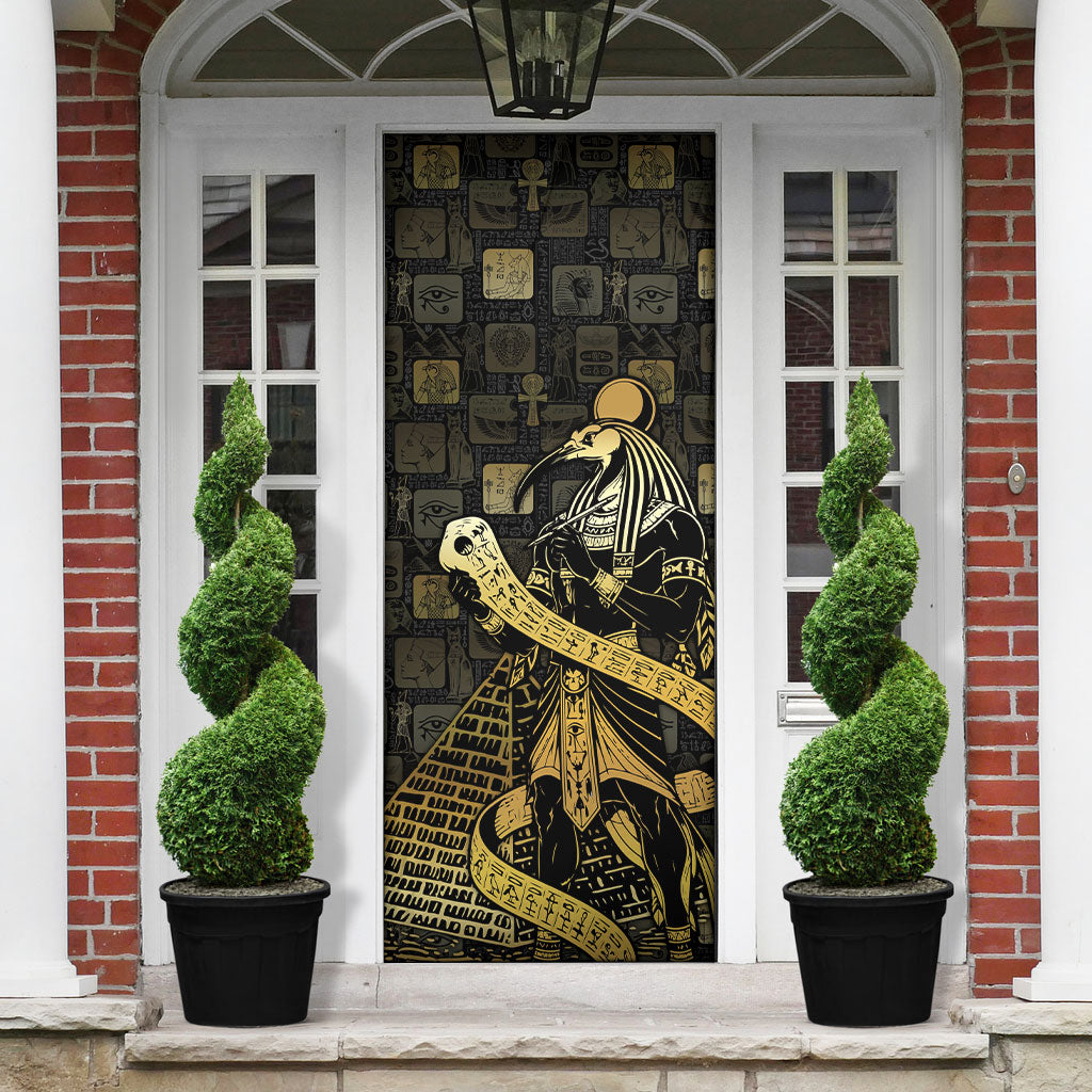 Egyptian God Thoth Door Cover Ancient Mythology Ibis Wisdom Hieroglyphic