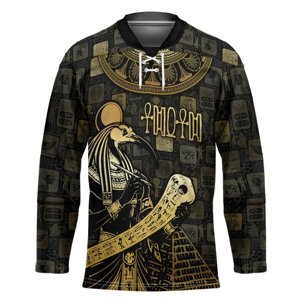 Egyptian God Thoth Hockey Jersey Ancient Mythology Ibis Wisdom Hieroglyphic