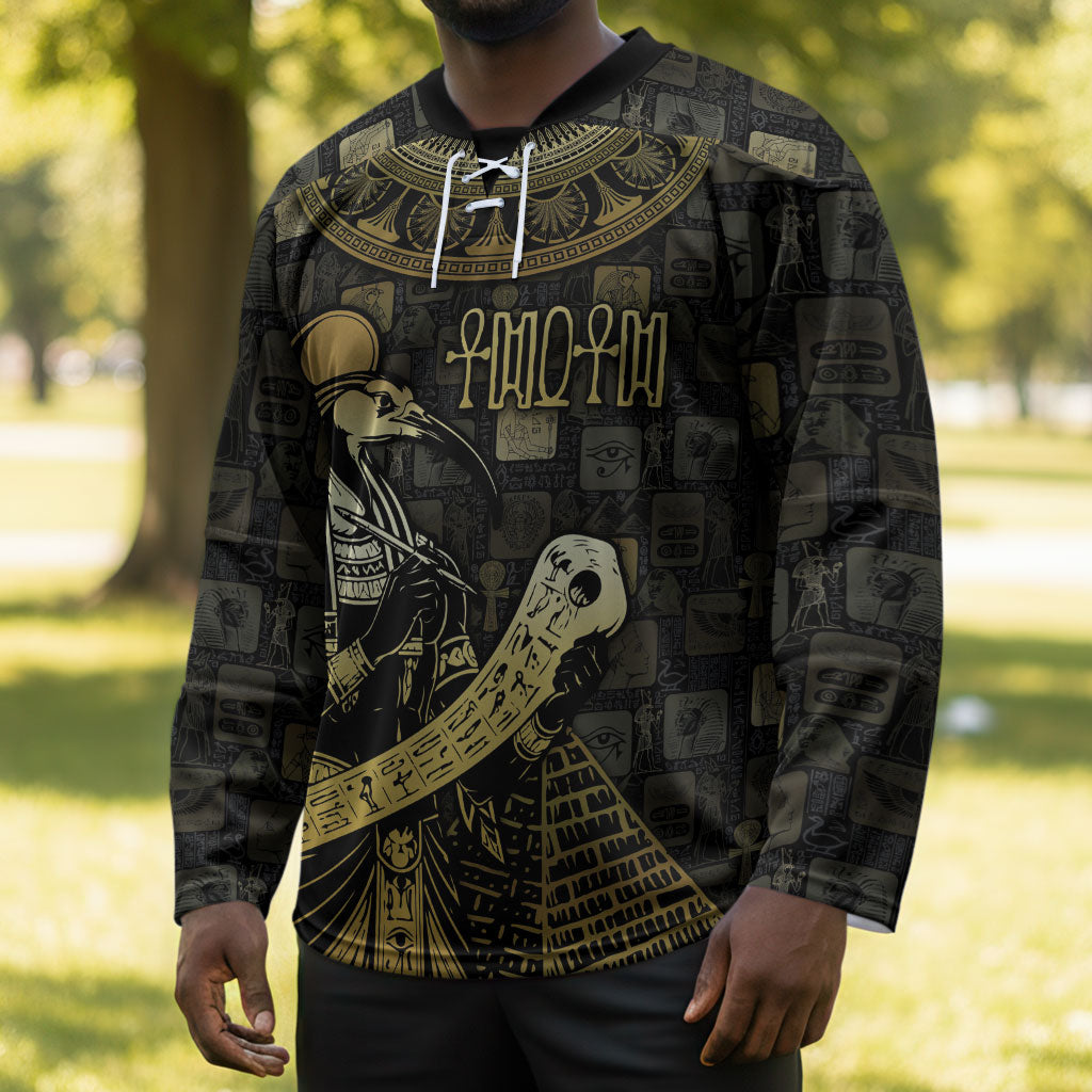Egyptian God Thoth Hockey Jersey Ancient Mythology Ibis Wisdom Hieroglyphic