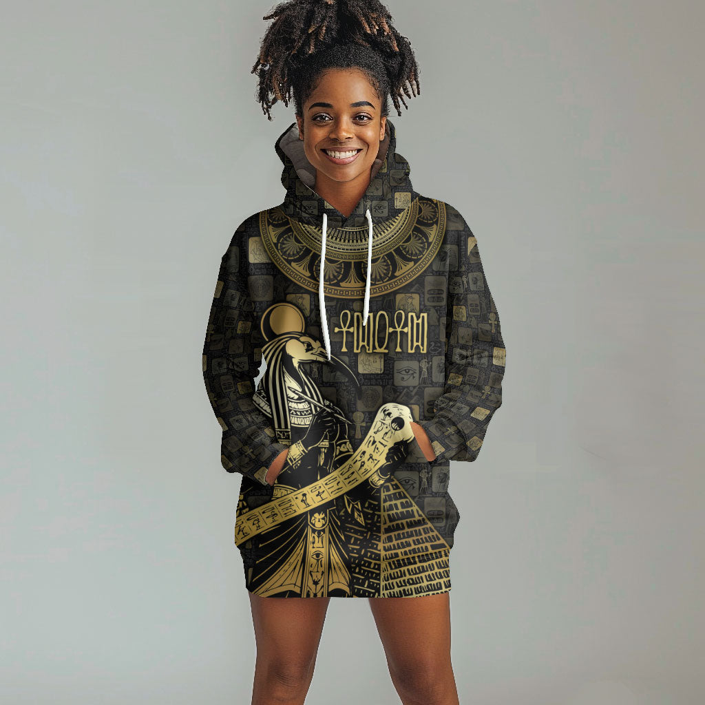 Egyptian God Thoth Hoodie Dress Ancient Mythology Ibis Wisdom Hieroglyphic