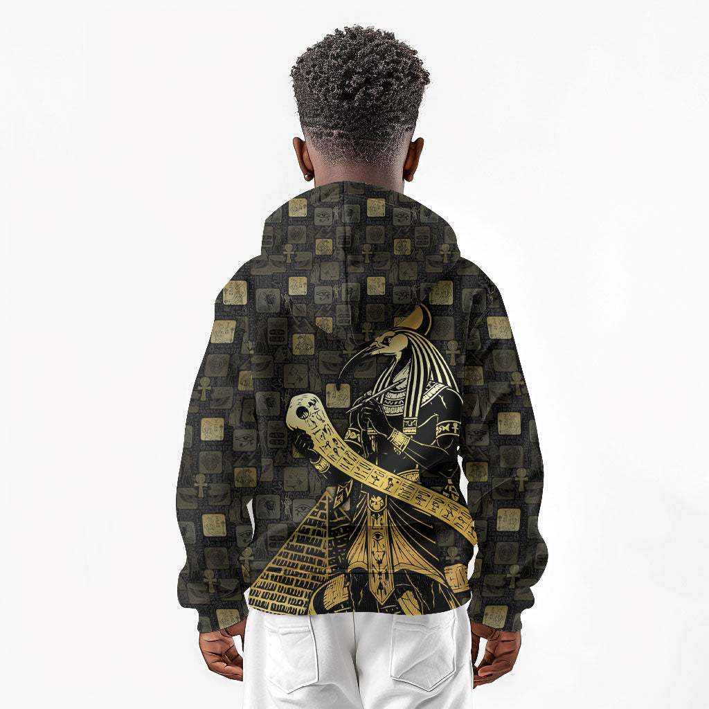 Egyptian God Thoth Kid Hoodie Ancient Mythology Ibis Wisdom Hieroglyphic